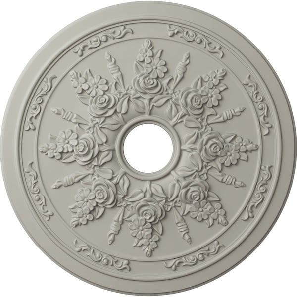 Ekena Millwork Rose and Ribbon Ceiling Medallion (Fits Canopies up to 4"), 23 5/8"OD x 4"ID x 1 1/2"P, Pot of Cream CM23ROPCF - main